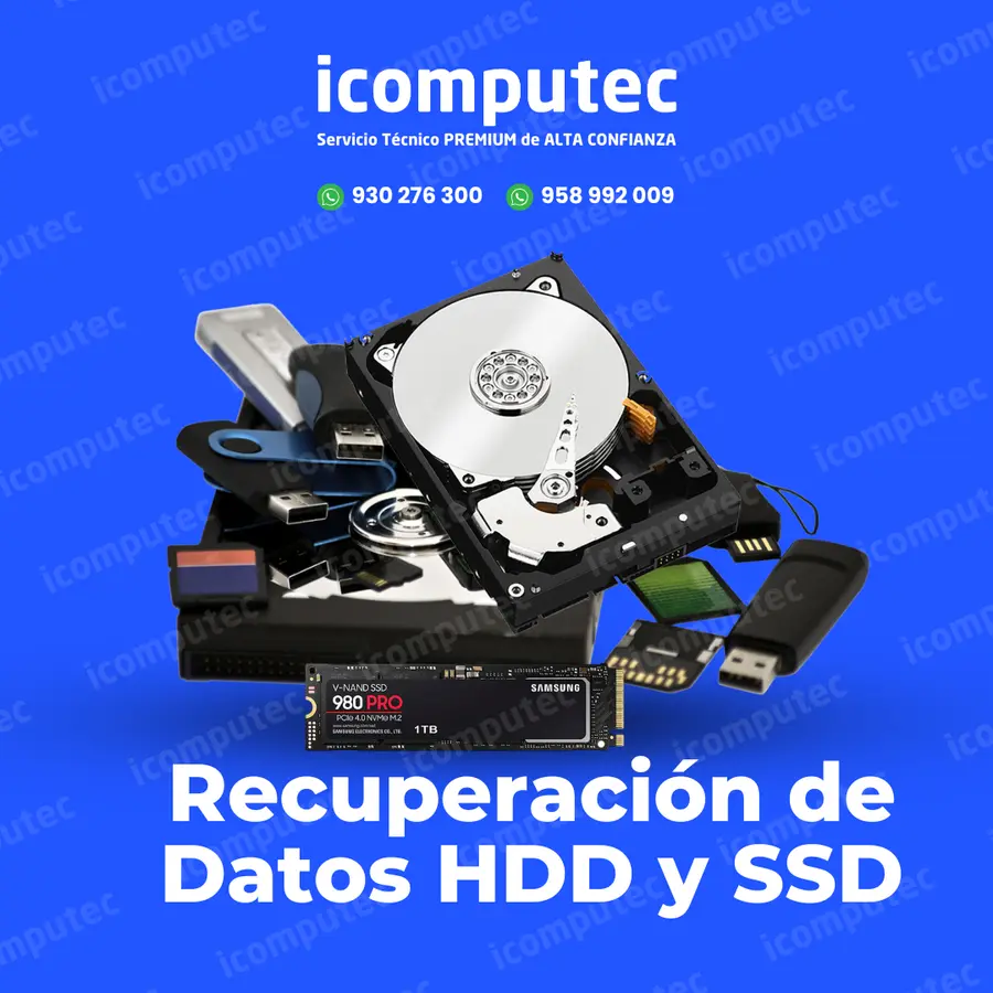 Recuperación de datos de discos HDD, SSD, memorias USB y tarjetas
